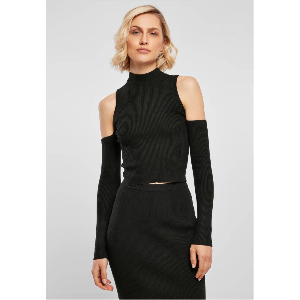 Urban Classics - Rib Knit Cut Out Sleeve Top à manches longues - Noir